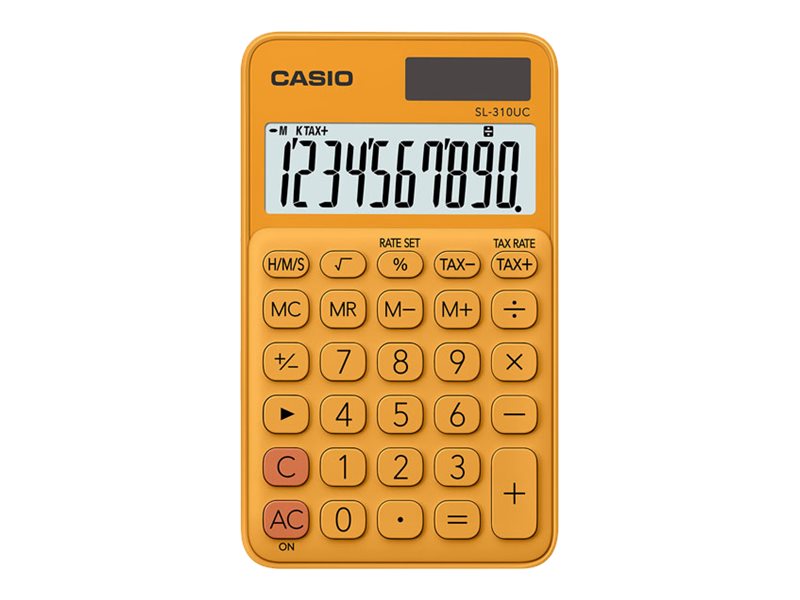 Calculatrice de poche Casio SL-310UC - 10 chiffres - alimentation batterie et solaire - orange