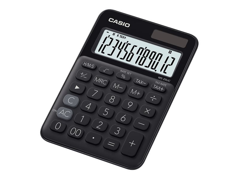 Calculatrice de bureau Casio MS-20UC - 12 chiffres - alimentation batterie et solaire - noir