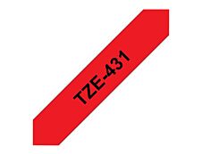 Brother TZe431 - Ruban d'étiquettes auto-adhésives - 1 rouleau (12 mm x 8 m) - fond rouge écriture noire 