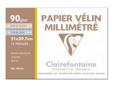Clairefontaine - Pochette papier à dessin millimétré velin - 12 feuilles - A4 - 90G