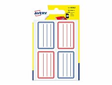 Avery - 24 Étiquettes scolaires blanches lignées bleu/rouge - 36 x 56 mm