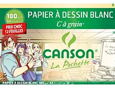 Canson C à Grain - Pochette papier à dessin - 12 feuilles - A4 - 180 gr - blanc