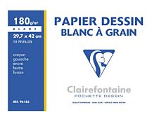 Clairefontaine Dessin à Grain - Pochette papier à dessin - 10 feuilles - A3 - 180 gr - blanc