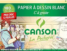 Canson C à grain format spécial - Pochette papier à dessin - 12 feuilles - 24 x 32 cm - 180 gr - blanc