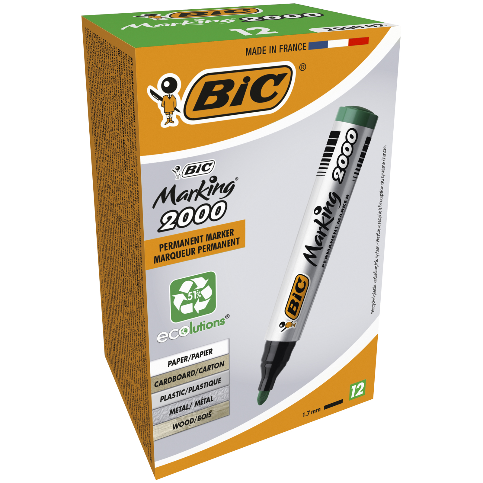 BIC MARKING 2000 - Pack de 12 marqueurs permanents - pointe ogive - vert