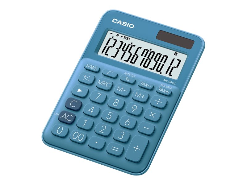 Calculatrice de bureau Casio MS-20UC - 12 chiffres - alimentation batterie et solaire - bleu