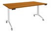 Table de réunion abattantes - L160 x P80 cm - pied blanc - plateau imitation merisier