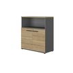 Rangement mi-haut CONNEXION - L80 x H109 x P45 - 2 portes - 1 étagère - 1 niche - Chêne/anthracite