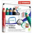 4006381582520-STABILO MARKdry - Pack de 4 crayons de coloriage larges + 1 taille-crayon et 1 chiffonnette  - couleurs--0