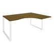 Bureau compact LOFTER - L180 cm - Retour à droite - Plateau imitation noyer - pied blanc - (pied de renfort obligatoire à rajouter - non inclus)