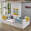 3253310542860-Banque d'accueil OLA - Ensemble composé de modules hauts(x2) + PMR + retours (x2) + tablettes (x2) jaune + (x2) bleu - L425 x P237,5--3