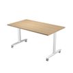 7331920003639-Table de réunion TAXI - Mobile et pliable - L140 x P80 x H37 cm - pieds métal blancs - plateau chêne--0