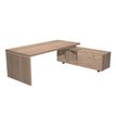 Bureau Manager FLORA - avec console retour réversible - L195 x P170 cm - pieds panneaux - plateau imitation merisier arabis