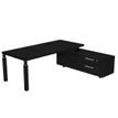 Bureau Manager FLORA - avec console retour réversible - L195 x P170 cm - pieds en métal noir - plateau imitation frêne noir