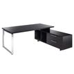 Bureau Manager FLORA - avec console retour réversible - L195 x P170 cm - pieds cadre en métal effet chromé - plateau imitation frêne noir