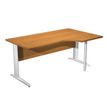 Bureau compact Trend - retour à droite avec pieds métal en L + pied de renfort - L160 - plateau imitation noyer clair - pied métal alu