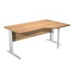Bureau compact Trend - retour à droite avec pieds métal en L + pied de renfort - L160 - plateau imitation hêtre - pied métal alu