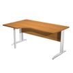 Bureau compact Trend - retour à gauche avec pieds métal en L + pied de renfort - L160 - plateau imitation noyer clair - pied métal alu