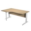 Bureau compact Trend - retour à gauche avec pieds métal en L + pied de renfort - L160 - plateau imitation chêne - pied métal alu