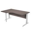 Bureau compact Trend - retour à gauche avec pieds métal en L + pied de renfort - L160 - plateau imitation frêne toscan - pied métal alu