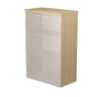 Bibliothèque mi-haute Trend - L80xP35xH120 cm - 2 portes en verre dépoli - imitation chêne
