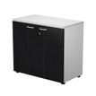 0404052257656-Bibliothèque basse Trend - L80xP44xH72 cm - 2 portes en mélaminé imitation frêne noir avec serrure --0
