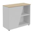 Armoire basse KHEOPS - porte à gauche - structure blanc perle - finition imitation chêne clair