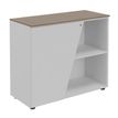 Armoire basse KHEOPS  - porte à gauche - structure blanc perle - finition imitation noyer