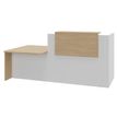 Banque d'accueil OLA - Ensemble composé d'un module haut + un module PMR et d'une tablette chêne clair - L222,5 cm - blanc perle et chêne clair