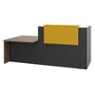 Banque d'accueil OLA - Ensemble composé d'un module haut + un module PMR et d'une tablette jaune curry - L222,5 cm - carbone et noyer