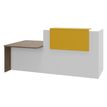 Banque d'accueil OLA - Ensemble composé d'un module haut + un module PMR et d'une tablette jaune curry - L222,5 cm - blanc perle et noyer
