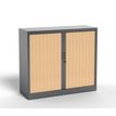 Armoire basse à rideau - L120 x H105 x P43 cm - corps anthracite/rideau chêne