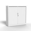 3700339995974-Armoire basse à rideau - L120 x H105 x P43 cm - corps blanc/rideau blanc--0