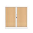 3700339996018-Armoire basse à rideau - L120 x H105 x P43 cm - corps blanc/rideau chêne--1