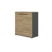 Rangement mi-haut CONNEXION - L80 x H109 x P45 - 2 portes - 2 étagères - Chêne/anthracite