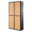 Armoire haute à rideaux EASY OFFICE - 110 x 204 x 41,5 cm - Corps et poignée anthracite - Rideaux imitation hêtre