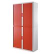 Armoire haute à rideaux EASY OFFICE - 110 x 204 x 41,5 cm - Corps blanc - Rideaux et poignée rouge