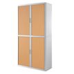 Armoire haute à rideaux EASY OFFICE - 110 x 204 x 41,5 cm - Corps et poignée blanc - Rideaux imitation hêtre