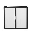 Armoire basse à rideaux EASY OFFICE - 110 x 104 x 41,5 cm - Corps noir - Rideaux et poignée blanc