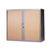 3700339871476-Armoire basse à rideaux - L120  x H105 x P43 cm - 2 tablettes - corps silver / porte hêtr-P_79367702_1-0