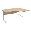 Bureau compact à droite IDRA - L160 cm - Pieds blanc - plateau imitation Chêne clair (Pieds de renfort obligatoire à rajouter - non inclus)
