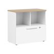 Rangement bas YES ! - L80 x H74 x P42 - 2 cases / 1 tiroir - Façade blanche - Dessus chêne