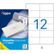 Apli Agipa - 1200 Étiquettes adhésives blanches multi-usages - 105 x 49,39 mm - coins droits - réf 101032