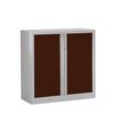 Armoire basse monobloc à rideaux ETIC - 100 x 120 cm - aluminium/imitation wengé