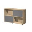Bibliothèque basse TETRIS - L120 x H79 x P35 - Corps chêne - Portes anthracite