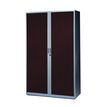 Armoire haute à rideaux - L120  x H198 x P43 cm - 4 tablettes - corps silver / porte wengé