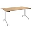 Table de réunion abattantes - L160 x P80 cm - pied blanc - plateau imitation chêne clair