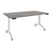 3253310160378-Table de réunion abattantes - L160 x P80 cm - pied blanc - plateau imitation chêne gris--0