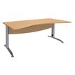 3253310149793-Bureau double vague symétrique IDRA - L180 cm - Pieds aluminium - plateau imitation Hêtre--0