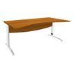 Bureau double vague symétrique IDRA - L180 cm - Pieds blanc - plateau imitation Merisier